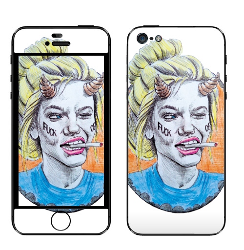 Наклейка на Телефон Apple iPhone 5 Фак оф,  купить в Москве – интернет-магазин Allskins, хуйня, красота, рогатый, графика, портреты, брутально, девушка