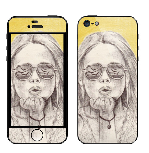Наклейка на Телефон Apple iPhone 5 Жёлтый воздушный поцелуй,  купить в Москве – интернет-магазин Allskins, лето, графика, желтый, воздушный_поцелуй, поцелуй, девушка