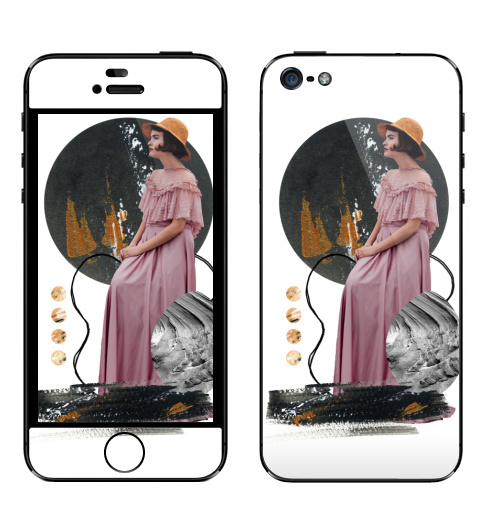 Наклейка на Телефон Apple iPhone 5 Коллаж Темная Луна,  купить в Москве – интернет-магазин Allskins, абстракция, мода, черный, коллаж, луна, девушка, шляпа