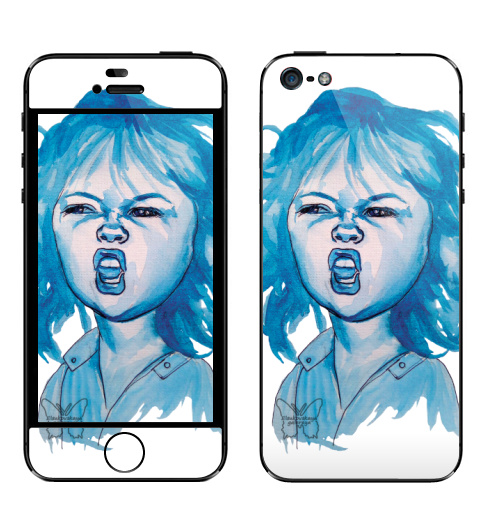 Наклейка на Телефон Apple iPhone 5 Трээээш,  купить в Москве – интернет-магазин Allskins, синий, акварель, ребенок, девушка, эмоция, хардкор