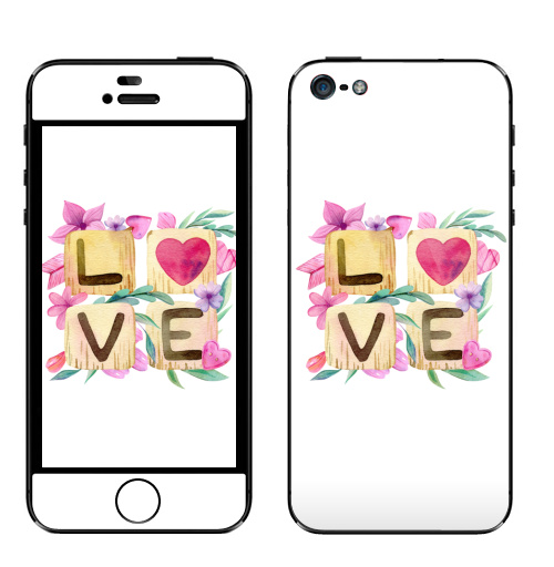 Наклейка на Телефон Apple iPhone 5 Любовь в квадрате,  купить в Москве – интернет-магазин Allskins, иллюстация, акварель, розовый, охра, сердце, любовь, день_святого_валентина