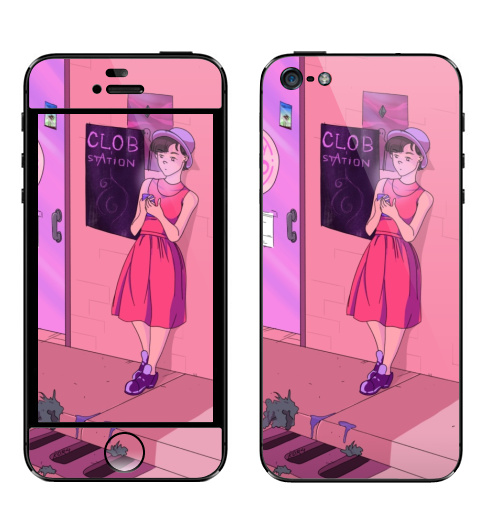 Наклейка на Телефон Apple iPhone 5 Розовый вечер,  купить в Москве – интернет-магазин Allskins, розовый, кафе, девушка, улица, искусство, молота, вечер