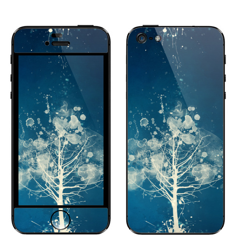 Наклейка на Телефон Apple iPhone 5 Белое абстрактное дерево,  купить в Москве – интернет-магазин Allskins, лес, абстракция, паттерн, синий, белый, акварель, брызги, рисунки, природа, растение