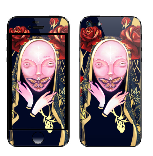Наклейка на Телефон Apple iPhone 5 Инсомния,  купить в Москве – интернет-магазин Allskins, красота, современное, демоны, кукла, ба, бабачка, розы, руки, накидка, человек