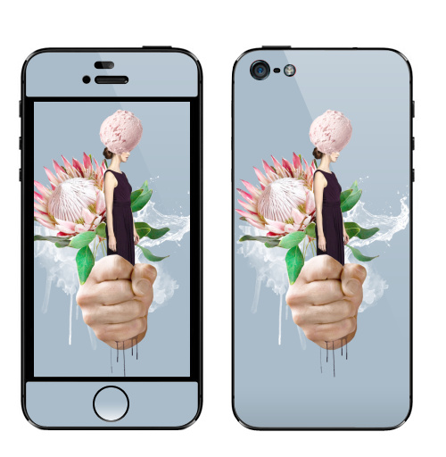 Наклейка на Телефон Apple iPhone 5 Пастельный букет,  купить в Москве – интернет-магазин Allskins, букет, цветы, девушка, мороженое, акварель, белый, вода, нежно, пастельный, психоделичный