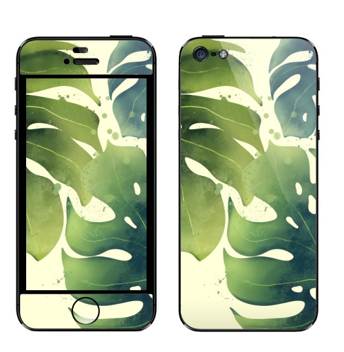 Наклейка на Телефон Apple iPhone 5 Три листа пальмы,  купить в Москве – интернет-магазин Allskins, пальма, лето, тропики, джунгли, рисунки, плакат, брызги, зеленые, природа, лес