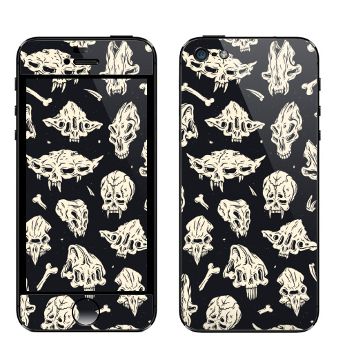 Наклейка на Телефон Apple iPhone 5 Паттерн с черепами пришельцев,  купить в Москве – интернет-магазин Allskins, пришелец, инопланетяне, странный, череп, кости, паттерн, черное и белое, монстры, монохром