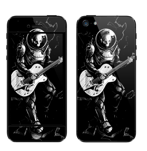 Наклейка на Телефон Apple iPhone 5 Космический бард,  купить в Москве – интернет-магазин Allskins, скелет, космос, гитара, темнота, шлем