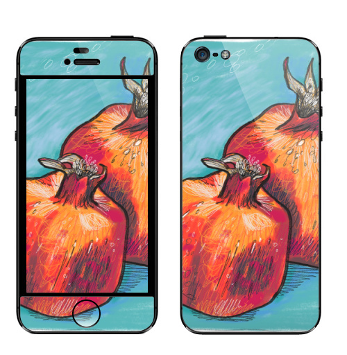 Наклейка на Телефон Apple iPhone 5 Два граната,  купить в Москве – интернет-магазин Allskins, поп-арт, фрукты, гранат, скетч, яркий, контраст, красный, цифровая, графика, иллюстация, квадрат, диджитал, экспрессия, цвет