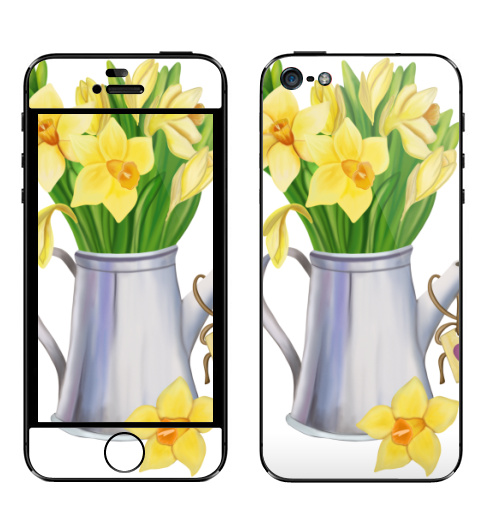 Наклейка на Телефон Apple iPhone 5 Цветы в лейке,  купить в Москве – интернет-магазин Allskins, цветы, лето, мило, красота, 8 марта, модный, летний, натуральное, желтый, яркий, зеленый, солечный, солнце, круто