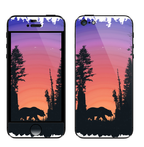 Наклейка на Телефон Apple iPhone 5 Тёмный Лес,  купить в Москве – интернет-магазин Allskins, путешествия, лес, деревья, минимализм, минималистичный, холмы, геометрия, геометрический, графика, медевдь, животные, медведь, дикий, Дикие, треккинг, хайкинг, отпуск, отдых, поход, палатка