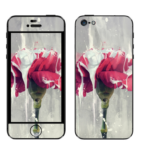 Наклейка на Телефон Apple iPhone 5 Цветок в краске,  купить в Москве – интернет-магазин Allskins, Цветочек, красный, графика, рисунки, природа, краски, брызги, пятна, акварель, стебель, бутон, дизайнерская, мягкая, концепт, стильное, белый, лепестки, декоративный, мазки