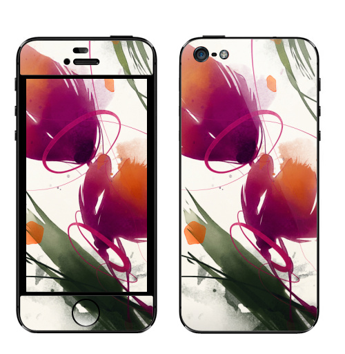 Наклейка на Телефон Apple iPhone 5 Акварельные абстрактные цветы,  купить в Москве – интернет-магазин Allskins, акварель, цветы, абстракция, природа, яркий, дизайнер, пятна, рисунки, картины, графика, бутон, растение, белый, фиолетовый, мазки