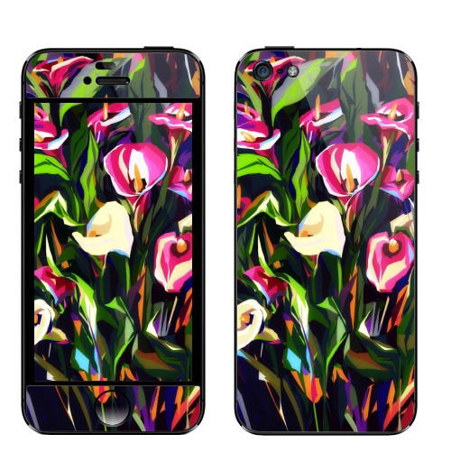 Наклейка на Телефон Apple iPhone 5 Разноцветные каллы в саду,  купить в Москве – интернет-магазин Allskins, классика, цветы, каллы, натюрморт, садовый, огород, бутоны, букет, изящество, красота
