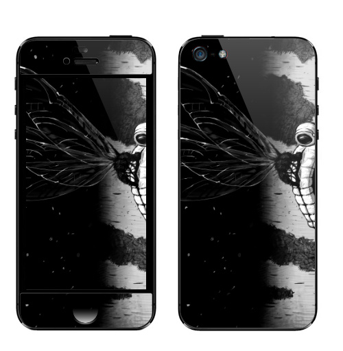 Наклейка на Телефон Apple iPhone 5 Береза,  купить в Москве – интернет-магазин Allskins, сюрреализм, астронавт, космос, фантастика, черно-белое, берёзки, космонавтика