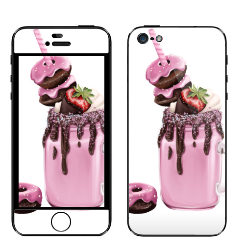 Наклейка на Телефон Apple iPhone 5 Розовый коктейль,  купить в Москве – интернет-магазин Allskins, розовый, напиток, коктейль, любовь, солнце, жара, морская, соблазн, клубника, шоколад, пончики, лёд, крем, сливки, вкусняшки