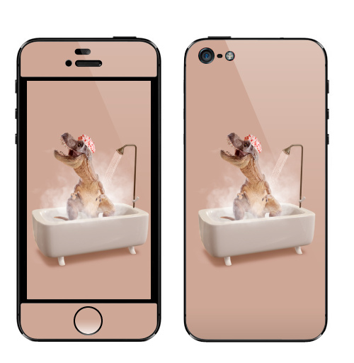 Наклейка на Телефон Apple iPhone 5 Горячий звук,  купить в Москве – интернет-магазин Allskins, сюрреализм, динозавры, рекс, тирекс, душ, вода