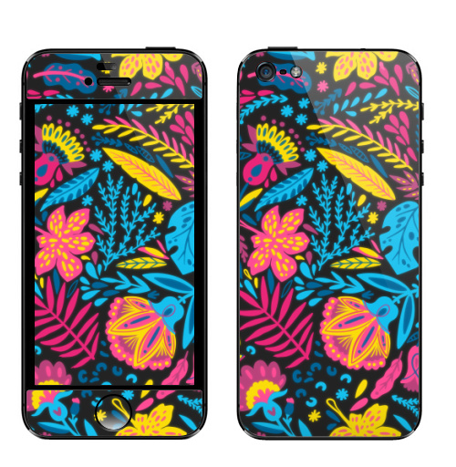 Наклейка на Телефон Apple iPhone 5 Цветной природный паттерн,  купить в Москве – интернет-магазин Allskins, сюрреализм, цветы, паттерн, природа, листья, оригинальность, красочный
