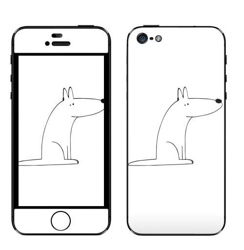 Наклейка на Телефон Apple iPhone 5 Собака сидит,  купить в Москве – интернет-магазин Allskins, собакаулыбака, собаки, волк, линейное, графика, белаясобака, животное, Смотрящий, природа, лаконичное, персонажи, детские, мужские, ветеринар