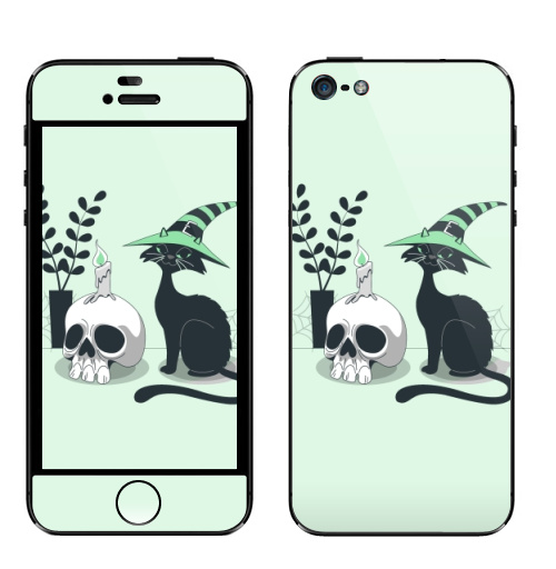 Наклейка на Телефон Apple iPhone 5 Черная чародейка,  купить в Москве – интернет-магазин Allskins, классика, кошка, черныйкот, чародейка, магия