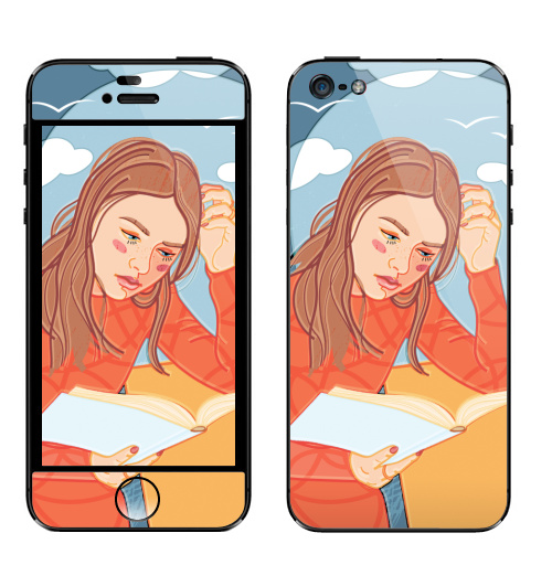 Наклейка на Телефон Apple iPhone 5 Девушка в оранжевом платье,  купить в Москве – интернет-магазин Allskins, мотивация, отдых, птицы, синий, читатель, румянец, фигура, книга, персонажи, небо, цвет, платье, лицо, мода, девушка, полёт, волосы, человек, леди, досуг