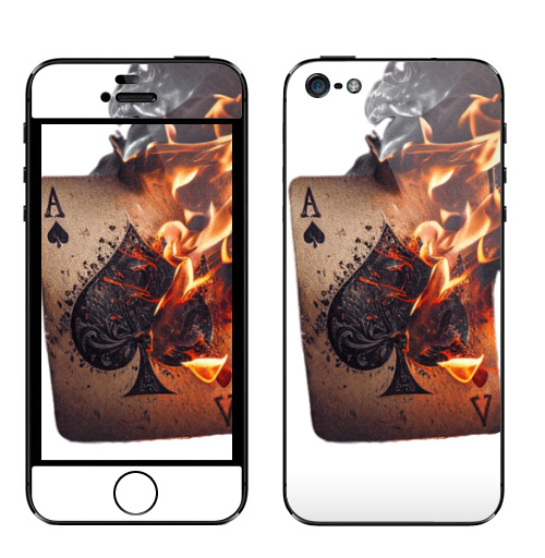 Наклейка на Телефон Apple iPhone 5 Кинематографический снимок горящей игральной карты,  купить в Москве – интернет-магазин Allskins, карты, читатель, пика, туз, горящая