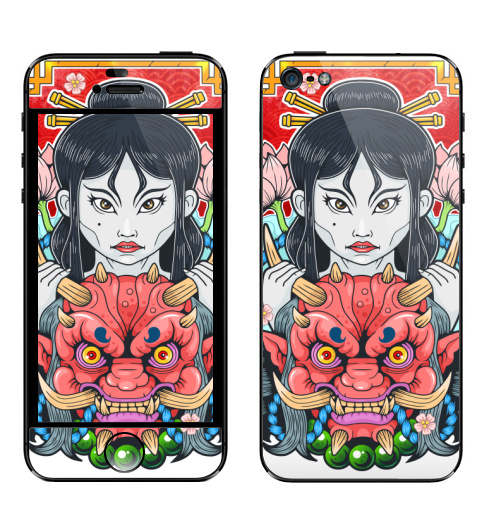 Наклейка на Телефон Apple iPhone 5 Девушка и демон,  купить в Москве – интернет-магазин Allskins, Япония, гейша, они, демоны, девушка, мистика, монстры, азия, мифология, магия, фэнтези