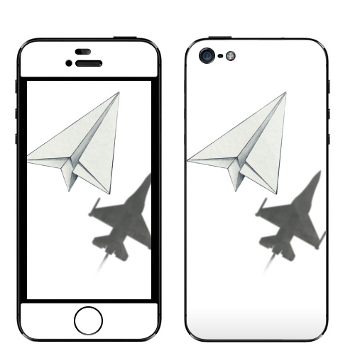 Наклейка на Телефон Apple iPhone 5 Тень самолета,  купить в Москве – интернет-магазин Allskins, военные, дизайнер, идея, техника, небо, бумага, концепт, скорость, мечта, полёт, бумажный, набросок, карандаш, иллюстрации, тень, самолет