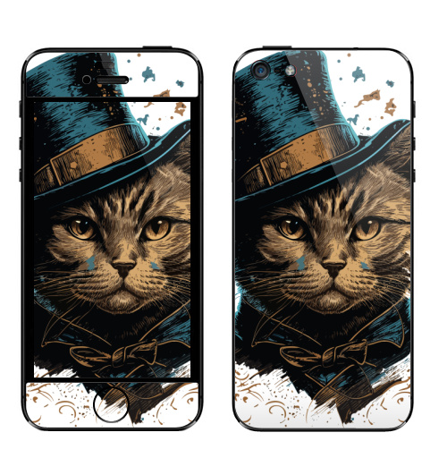 Наклейка на Телефон Apple iPhone 5 Кот в цилиндре,  купить в Москве – интернет-магазин Allskins, поп-арт, котята, котопринт, популярный, шляпа, искусство