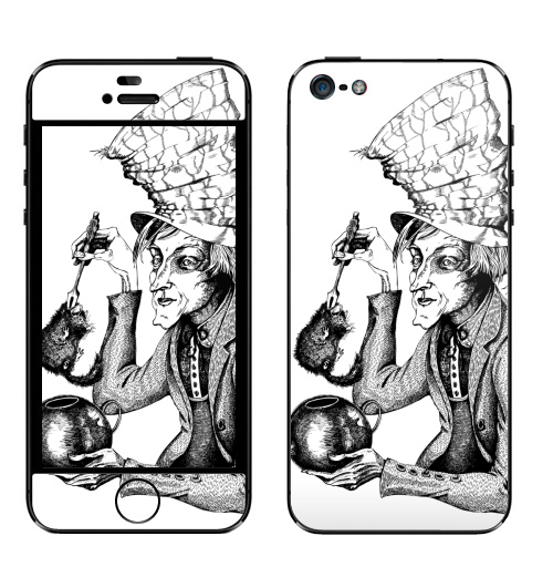 Наклейка на Телефон Apple iPhone 5 Сможет ли Соня жить в чайнике?,  купить в Москве – интернет-магазин Allskins, Алиса в стране чудес, графика, шляпа, чай и кофе