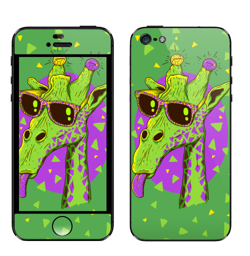 Наклейка на Телефон Apple iPhone 5 Жирафео,  купить в Москве – интернет-магазин Allskins, фиолетовый, животные, лампа, лето, очки, хипстер, Эцилопп, зеленый, 300 Лучших работ, милые животные