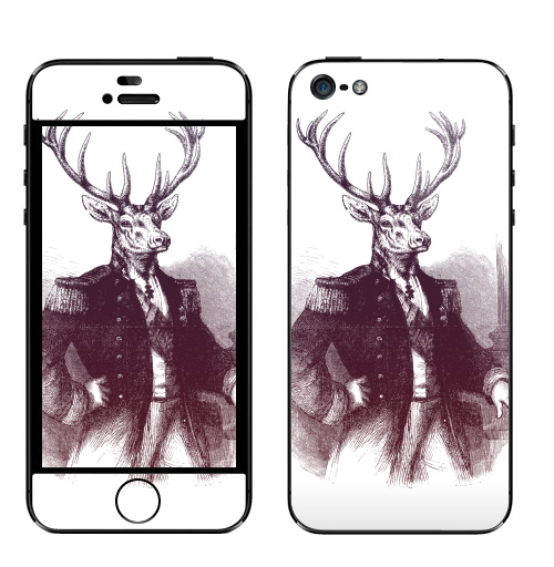 Наклейка на Телефон Apple iPhone 5 Благородство,  купить в Москве – интернет-магазин Allskins, крутые животные, мужик, благородство, черно-белое, военные, олень, гравюра, 300 Лучших работ, милые животные