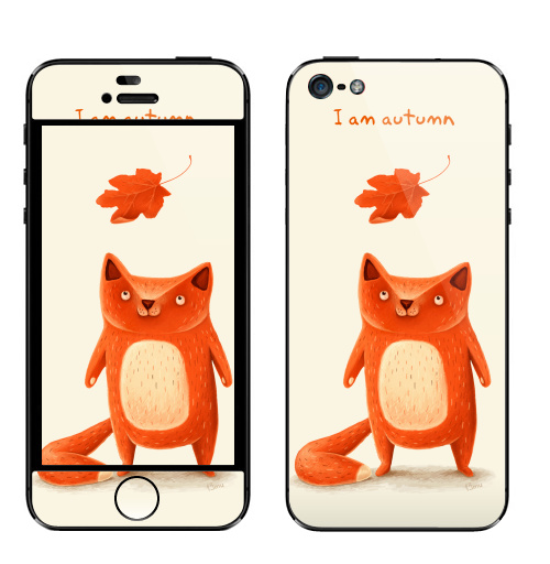 Наклейка на Телефон Apple iPhone 5 Я — осень,  купить в Москве – интернет-магазин Allskins, крутые животные, осень, оранжевый, лиса, животные, детские, милые животные