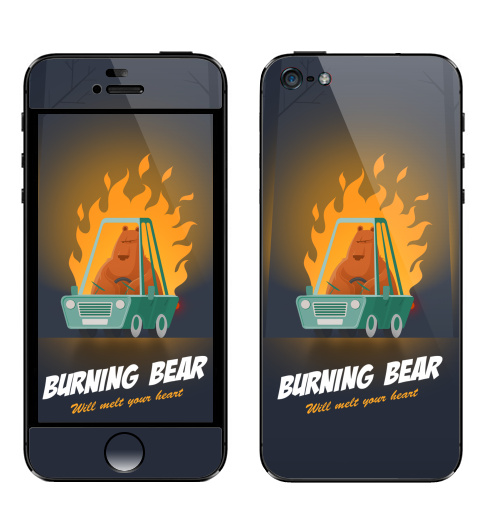 Наклейка на Телефон Apple iPhone 5 Горящий медведь,  купить в Москве – интернет-магазин Allskins, надписи на английском, типографика, животные, огонь, любовь, надписи, автомобиль, графика, лес, медведь, для влюбленных