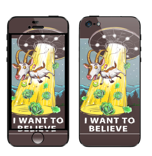 Наклейка на Телефон Apple iPhone 5 I want to believe,  купить в Москве – интернет-магазин Allskins, надписи, космос, иностранцы, овцы, гики, надписи на английском, 300 Лучших работ