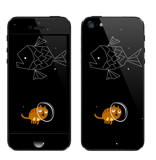 Наклейка на Телефон Apple iPhone 5 Звездный кот,  купить в Москве – интернет-магазин Allskins, дайвинг, звёзды и войны, зодиак, полёт, кошка, космос, рыба, космокот