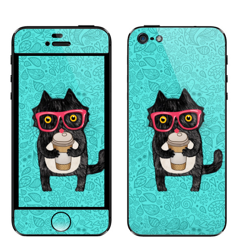 Наклейка на Телефон Apple iPhone 5 Coffee-cat,  купить в Москве – интернет-магазин Allskins, кошка, чай и кофе