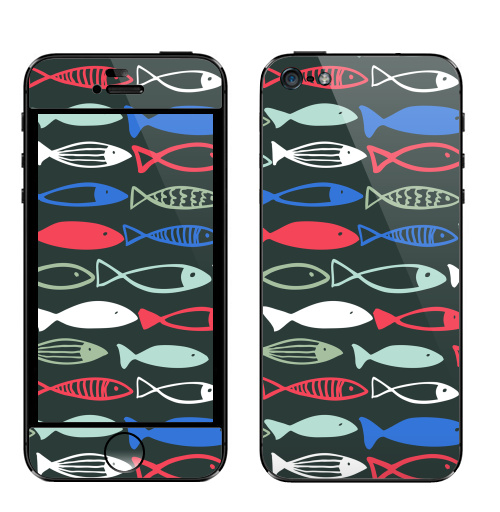 Наклейка на Телефон Apple iPhone 5 Веселые рыбехи,  купить в Москве – интернет-магазин Allskins, милые животные, детские, океаны, морская, лето, вода, графика, рыба, животные