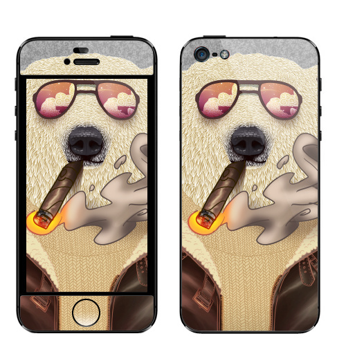 Наклейка на Телефон Apple iPhone 5 Bearrr,  купить в Москве – интернет-магазин Allskins, дым, медведь, сигара