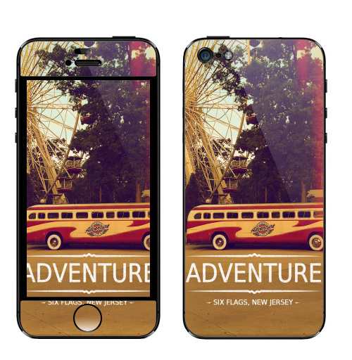 Наклейка на Телефон Apple iPhone 5 Adventure,  купить в Москве – интернет-магазин Allskins, надписи на английском, типографика, автомобиль, NY, приключения, природа, текстура, джерси, Америка