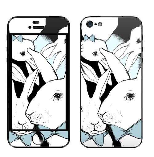 Наклейка на Телефон Apple iPhone 5 Boys Bunny,  купить в Москве – интернет-магазин Allskins, заяц, бабочки, зима