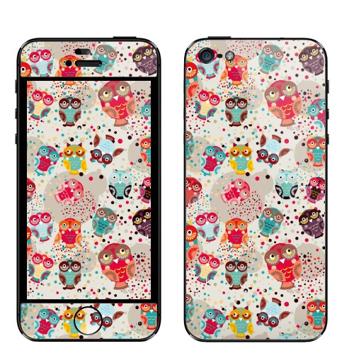 Наклейка на Телефон Apple iPhone 5 Owls owls 3,  купить в Москве – интернет-магазин Allskins, бирюзовый, детские, сова, птицы, паттерн, красный, девушка, голубой