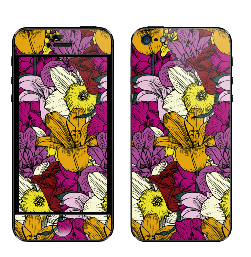 Наклейка на Телефон Apple iPhone 5 Flowers,  купить в Москве – интернет-магазин Allskins, цвет, цветы, красота, паттерн