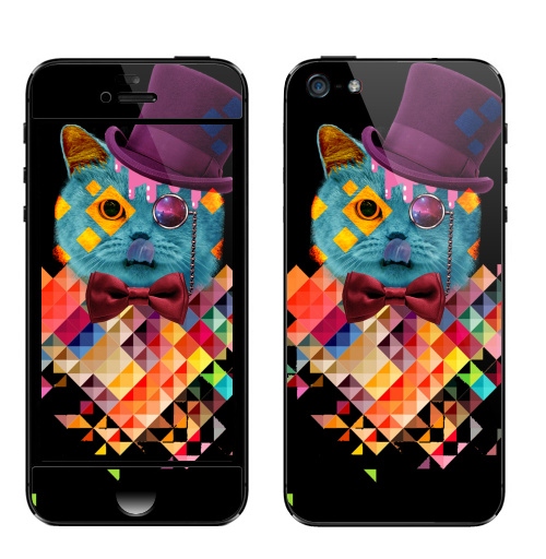 Наклейка на Телефон Apple iPhone 5 ПсихоКэт,  купить в Москве – интернет-магазин Allskins, космокот, оранжевый, абстракция, космос, кошка, паттерн, хипстер, ромбы, голубой
