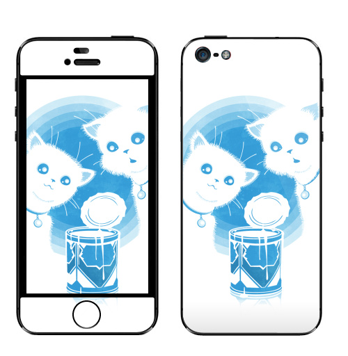 Наклейка на Телефон Apple iPhone 5 ДВА КОТЁНКА И СГУЩЁНКА,  купить в Москве – интернет-магазин Allskins, прикол, белый, голубой, кошка, синий, киса, сгущенка