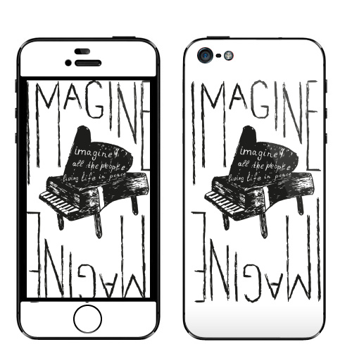 Наклейка на Телефон Apple iPhone 5 Представь себе,  купить в Москве – интернет-магазин Allskins, beatless, imagine, черно-белое, Вообрази, рояль, музыка, надписи на английском, надписи