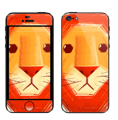Наклейка на Телефон Apple iPhone 5 Грустный лев,  купить в Москве – интернет-магазин Allskins, милые животные, детские, животные, любовь, желтый, лето, оранжевый, печаль, король, грустные, печальный