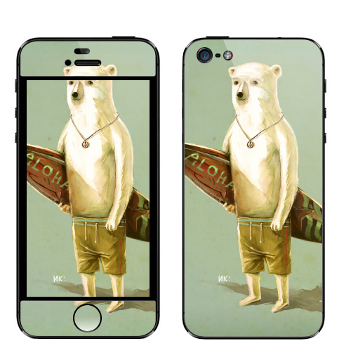 Наклейка на Телефон Apple iPhone 5 Алоха,  купить в Москве – интернет-магазин Allskins, серфинг, медведь, лето, 300 Лучших работ