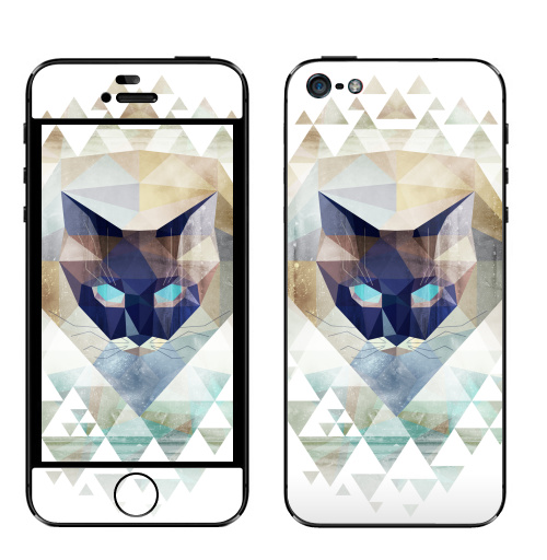 Наклейка на Телефон Apple iPhone 5 Треугольная киса,  купить в Москве – интернет-магазин Allskins, полигональный, триангл, кошка, котята, киса, треугольник, космокот