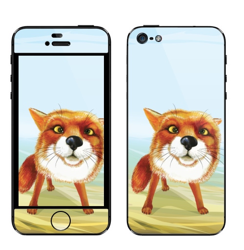 Наклейка на Телефон Apple iPhone 5 Лисяка удивляка,  купить в Москве – интернет-магазин Allskins, крутые животные, животные, лиса, позитив, акварель, милые животные